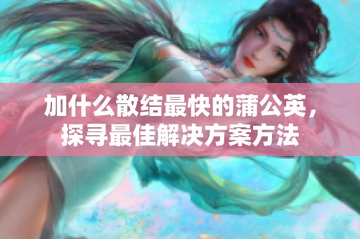 加什么散结最快的蒲公英，探寻最佳解决方案方法